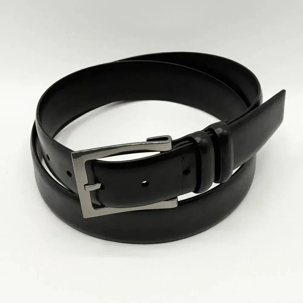 Genuine Leather Black Belt with Chrome Silver Buckle - Men’s US 36